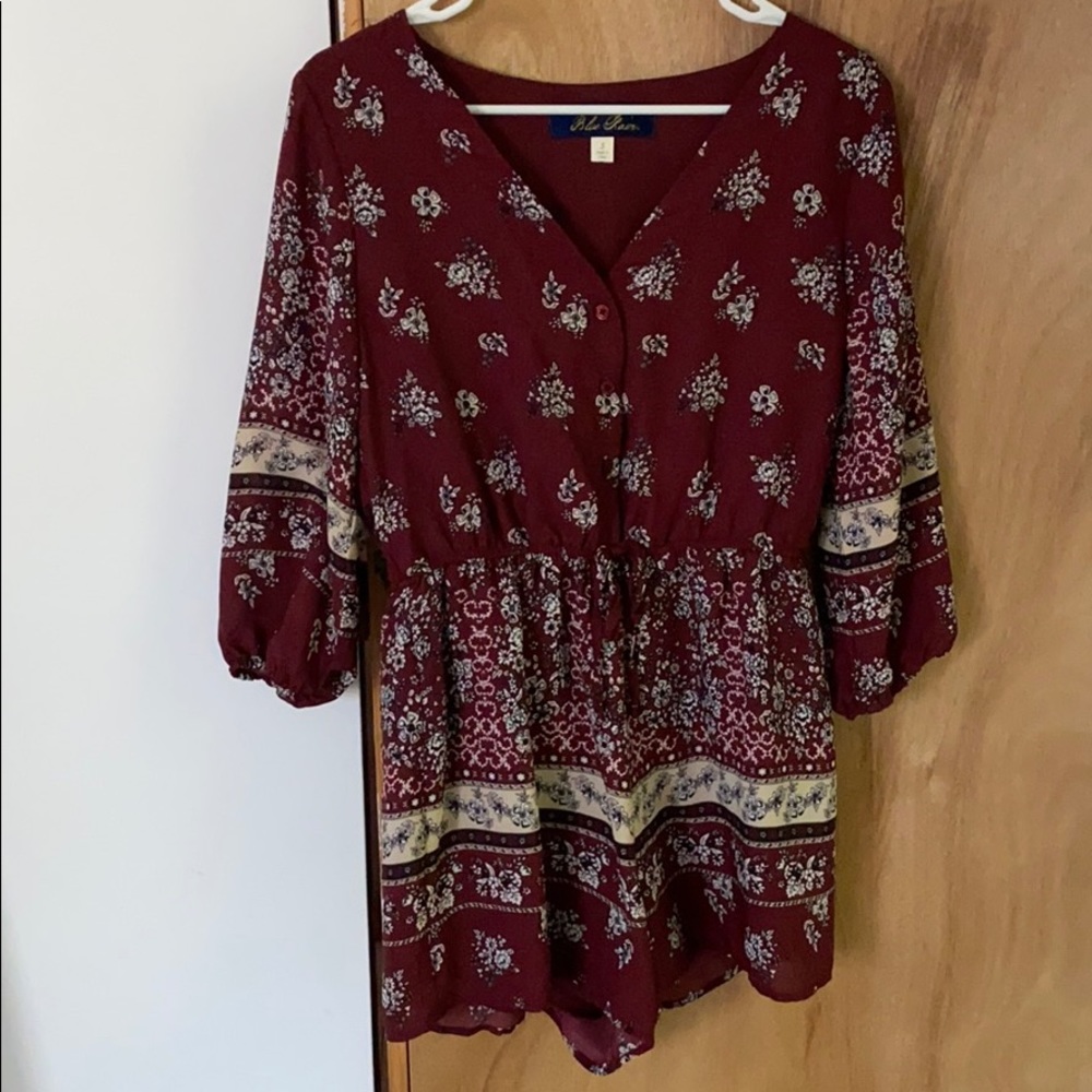 Blue Rain Maroon Floral Romper